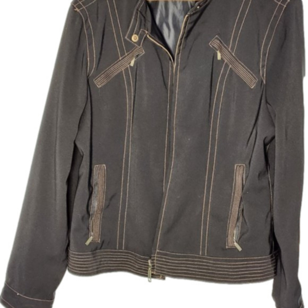 128. JNY Chocolate Brown with Copper Topstitching Jacket Sz 12